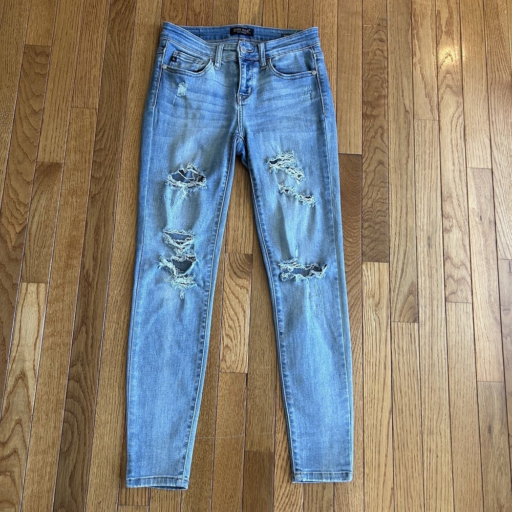 Judy Blue Jeans Womens‎ 5/27 Skinny Fit Light Blue Denim Stretch Distressed